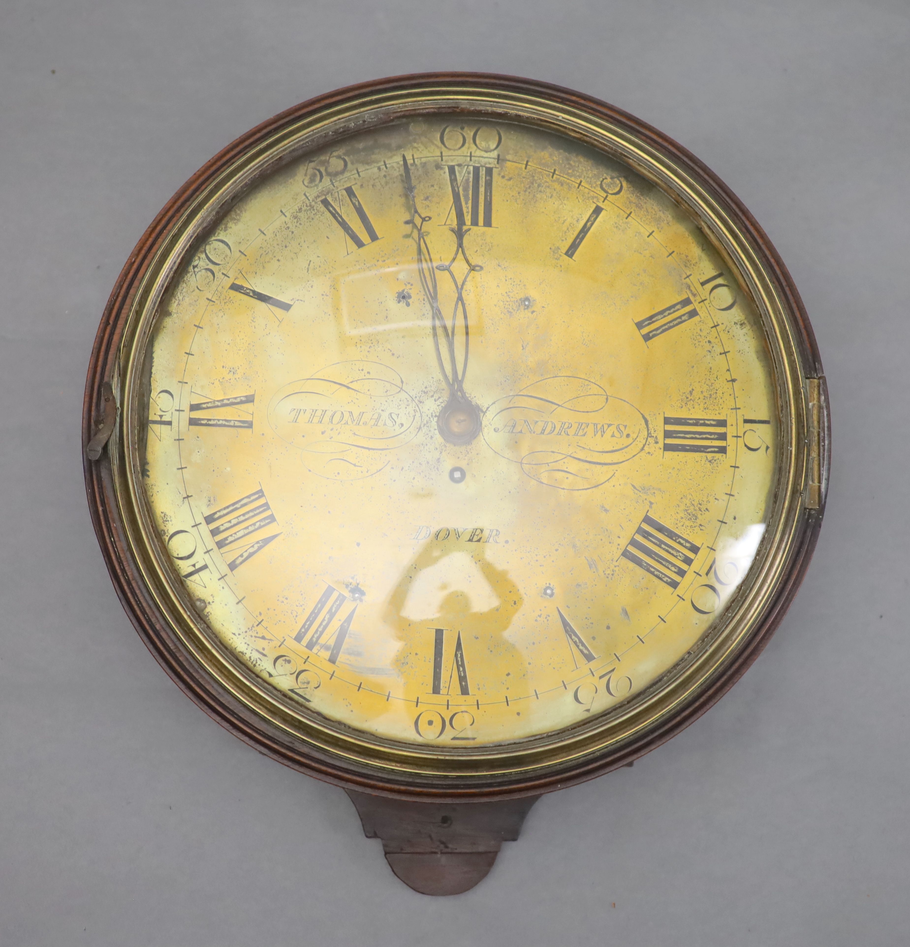 Thomas Andrews of Dover. A George III mahogany wall timepiece, diameter 16.5in depth 6.5in.